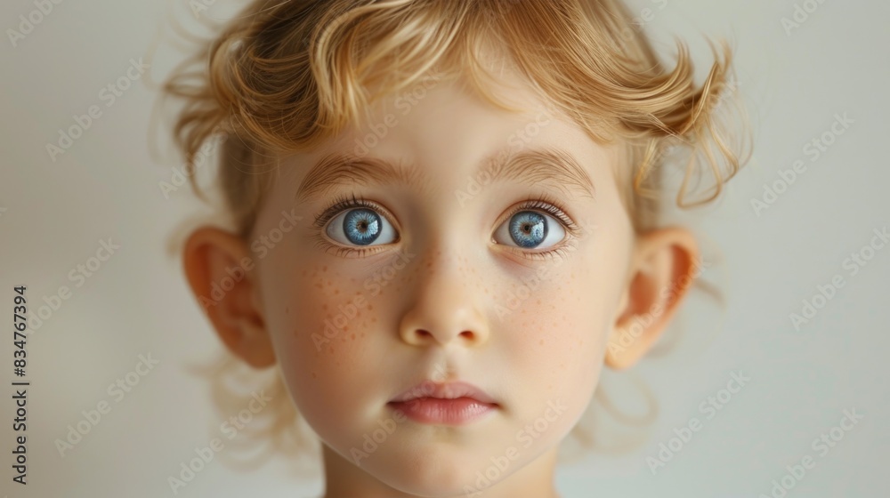 Innocent Child with Striking Blue Eyes and Freckles Portrait Innocent Child with Striking Blue Eyes and Freckles Portrait