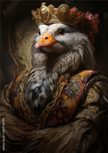 A majestic duck wearing a crown, immortalized in a stunning 