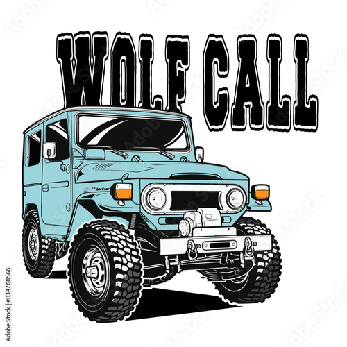 vintage jeep bj 40 landcruiser wolf call artwork design vector illustration good for t-shirt print