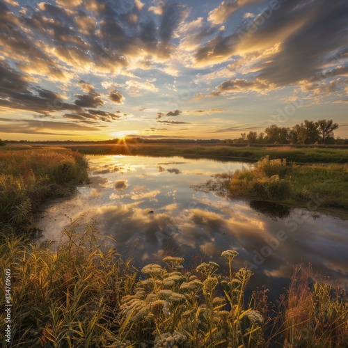 Sunset Reflection Over Tranquil Lake in Illinois  Beautiful Nature Landscape Photography