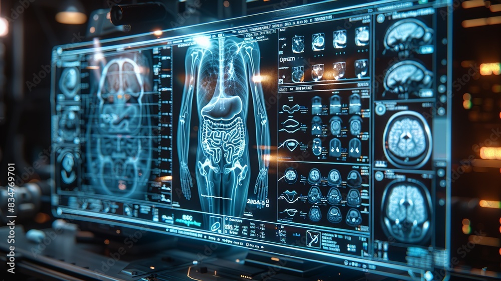 A clean, minimalistic medical x-ray hologram interface displaying the human appendix. The design features clear, sharp lines and a cool color palette of blue and white to highlight key areas. A clean, minimalistic medical x-ray hologram interface displaying the human appendix. The design features clear, sharp lines and a cool color palette of blue and white to highlight key areas.