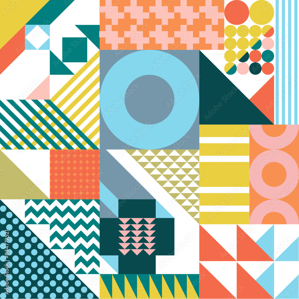 Obraz premium Abstract background with mosaic collection of colorful geometric patterns, illustration vector 