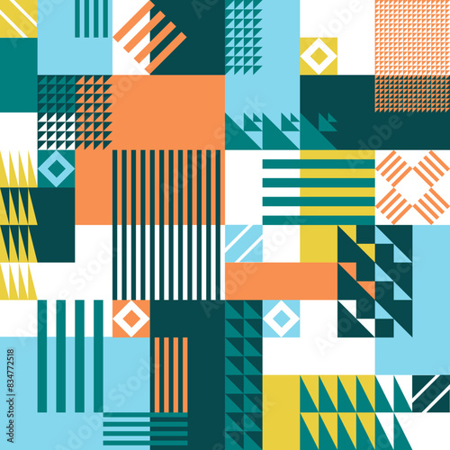 Abstract background with mosaic collection of colorful geometric patterns, illustration vector 