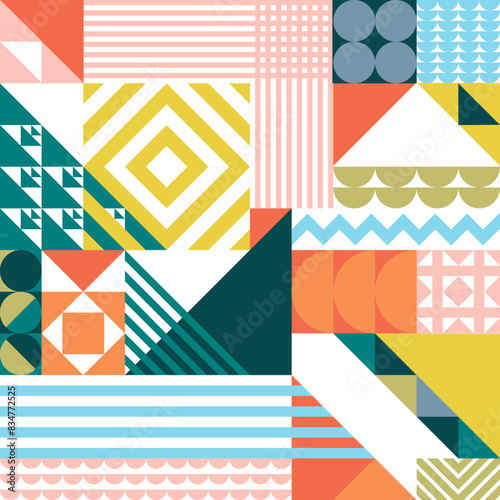 Abstract background with mosaic collection of colorful geometric patterns, illustration vector 