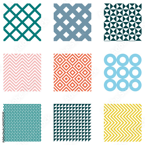Abstract background with mosaic collection of colorful geometric patterns, illustration vector 