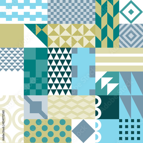 Abstract background with mosaic collection of colorful geometric patterns, illustration vector 