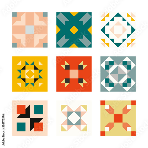 Abstract background with mosaic collection of colorful geometric patterns