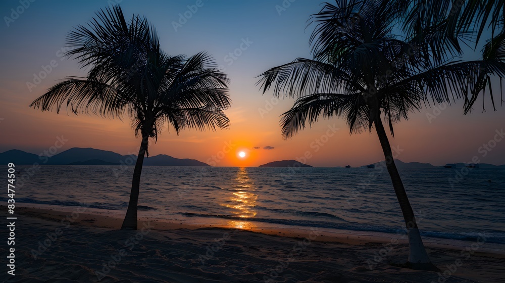 海に沈む夕日とヤシの木 海に沈む夕日とヤシの木