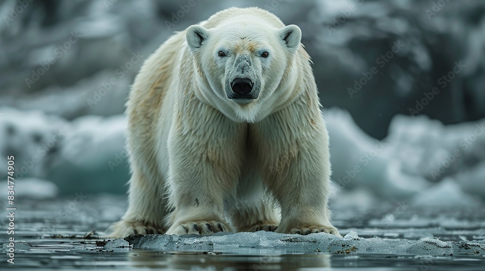 A polar bear stranded on a melting ice floe, symbolizing the plight of vulnerable species in the face of habitat destruction. A polar bear stranded on a melting ice floe, symbolizing the plight of vulnerable species in the face of habitat destruction.