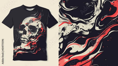 T-shirt print design with skull and grunge background. Vector illustration