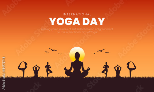 International Yoga Day Banner and Greeting Card Design. Modern and Elegant Yoga Day Creative with Yoga Body Postures Vector Illustration