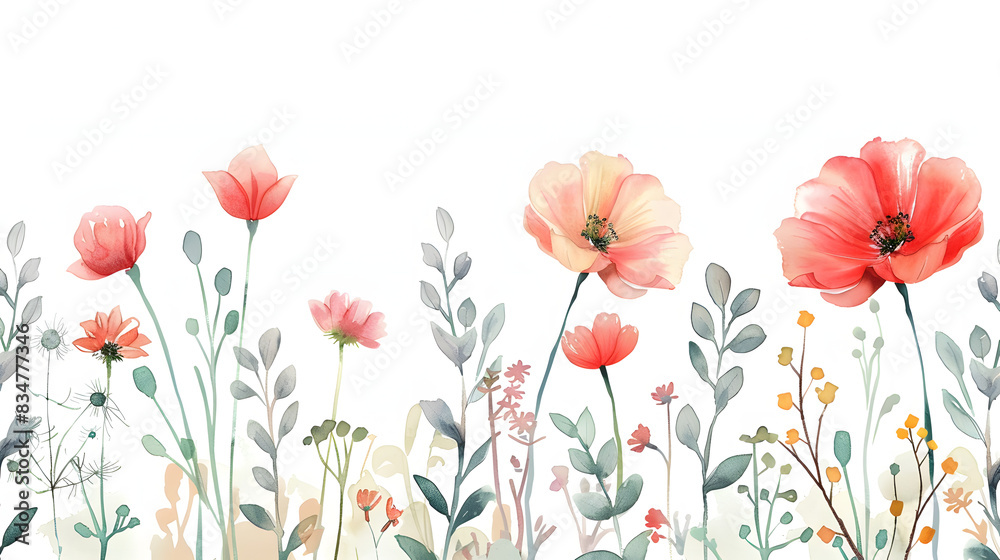 wild blooms soft in watercolor hand painted on white background isolated wild blooms soft in watercolor hand painted on white background isolated