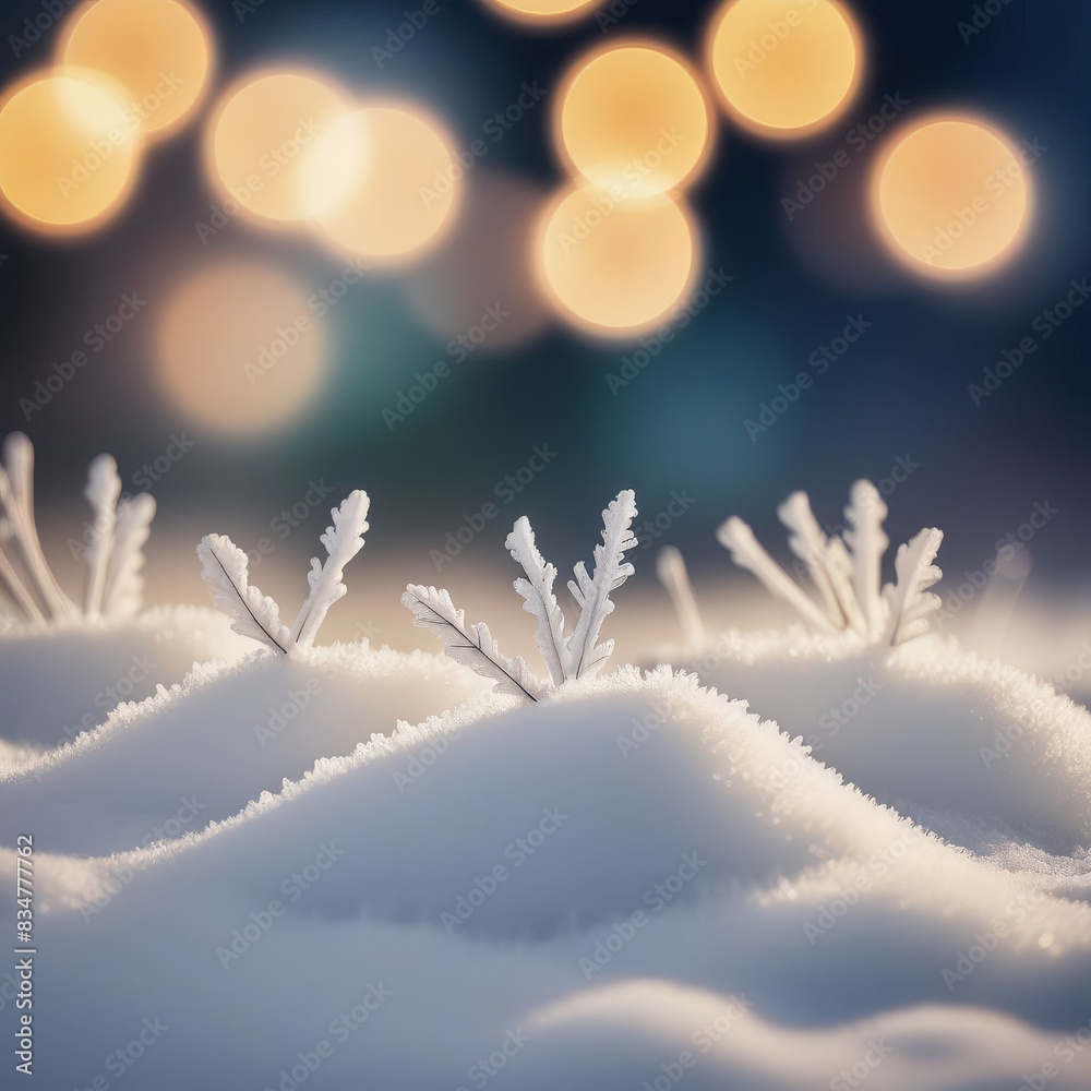 Pine tree with snow on it and light in the background. Snowy ground with snowy trees and lanterns on it. Generated by AI Pine tree with snow on it and light in the background. Snowy ground with snowy trees and lanterns on it. Generated by AI
