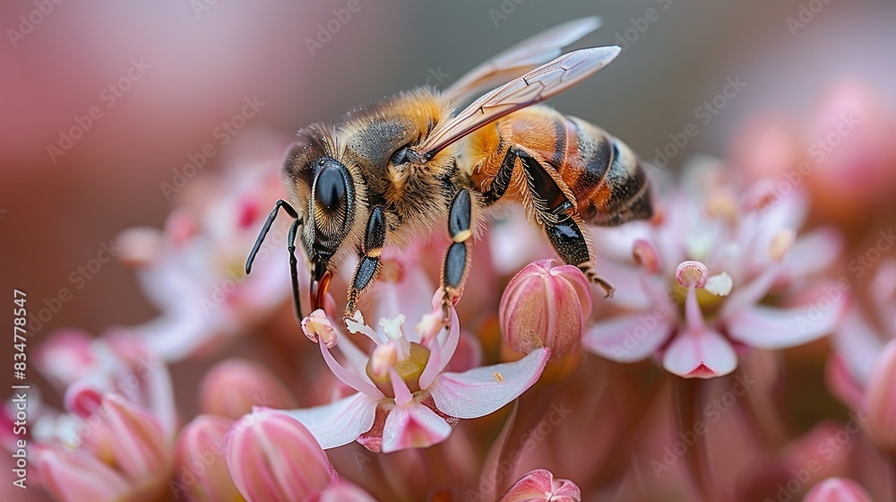 A close-up of a bee pollinating a flower, emphasizing the crucial role of pollinators in maintaining ecosystem health and food security. A close-up of a bee pollinating a flower, emphasizing the crucial role of pollinators in maintaining ecosystem health and food security.