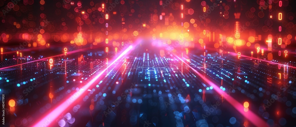 Obraz premium Neon Digital Connectvity - Vibrant Lines Conveying Speed and Energy