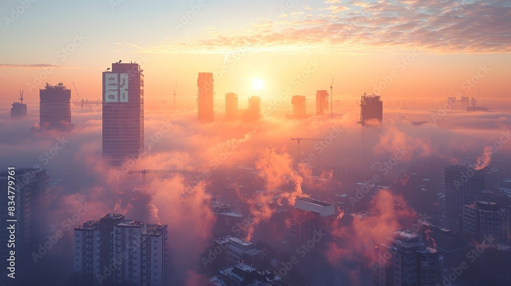 A city skyline obscured by smog, illustrating the pervasive threat of pollution to urban environments and public health. A city skyline obscured by smog, illustrating the pervasive threat of pollution to urban environments and public health.
