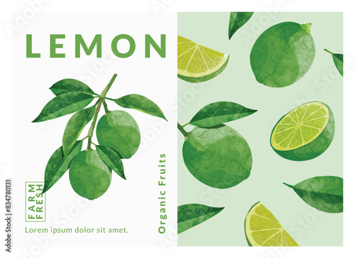 Lemon packaging design templates, watercolour style vector illustration.