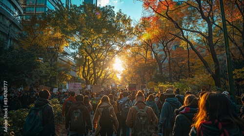 A group of protestors rallying for climate action, showcasing the grassroots movement against global warming and environmental degradation. © DARIKA
