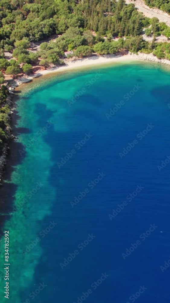 Aerial view of Chorgota beach on Kefalonia, Ionian island, Greece. Horgota beach on Cephalonia island. Small paradise beach with turquoise sea water on Greek island in Ionian sea Aerial view of Chorgota beach on Kefalonia, Ionian island, Greece. Horgota beach on Cephalonia island. Small paradise beach with turquoise sea water on Greek island in Ionian sea