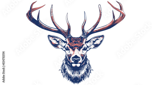 Deer head with antlers in engraving style. Vector illustration