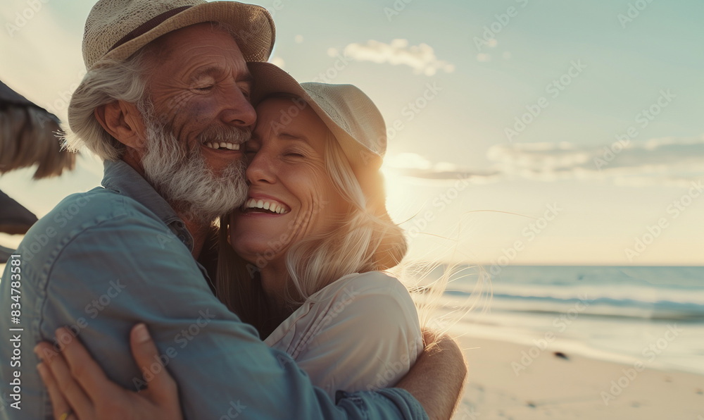 Happy mature couple embracing each other at beach Happy mature couple embracing each other at beach