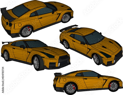 Sketch illustration vector detailed design drawing of flat sports racing car, exclusive model for the Crazy Rich collection