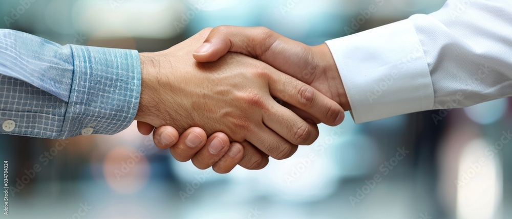 A handshake between two professionals, symbolizing a successful deal.