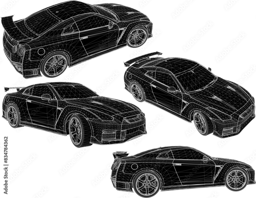 Naklejka premium Sketch illustration vector detailed design drawing of flat sports racing car, exclusive model for the Crazy Rich collection