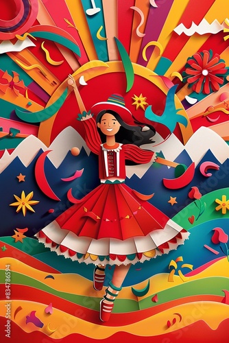 Peru independence day, national days celebrated freedom with vector paper cut art.