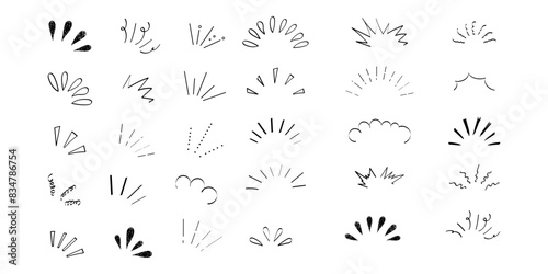 Pop line frame comic anime effect healine mark, suprise doodle emotions isolated on white background. Attention sign, notice or sparles.