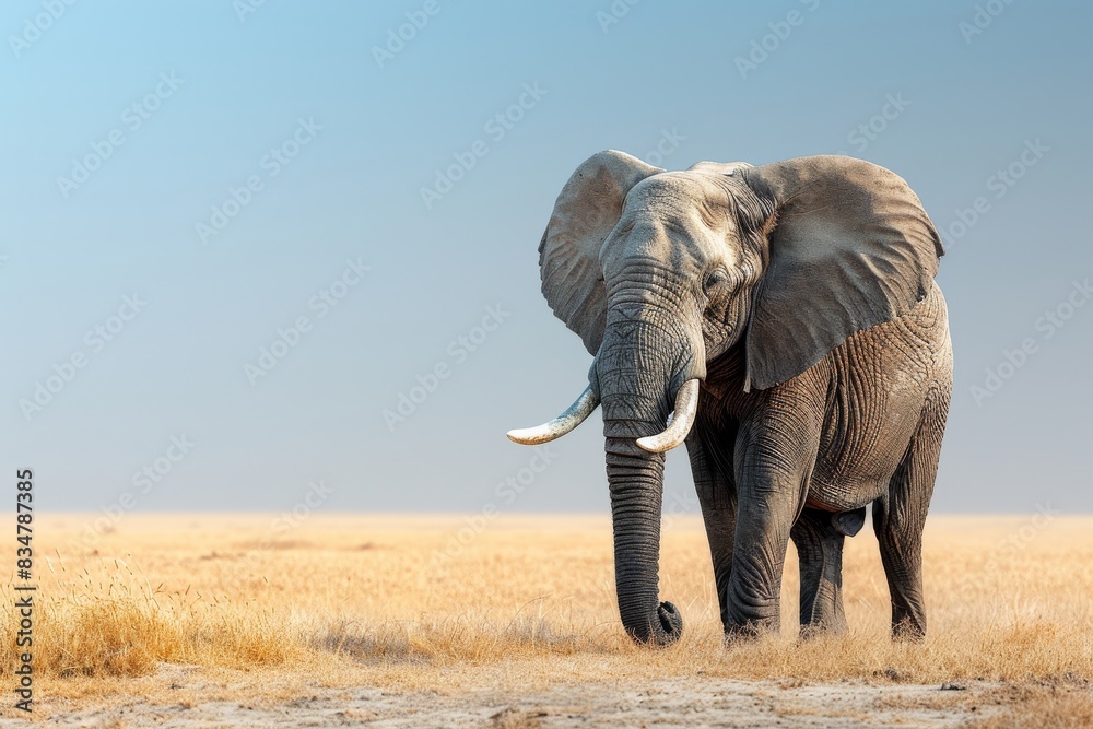 Fototapeta premium elephant in the field, copy space