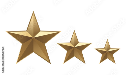 Set of 3 gold stars isolated on white background. Vector realistic three golden stars