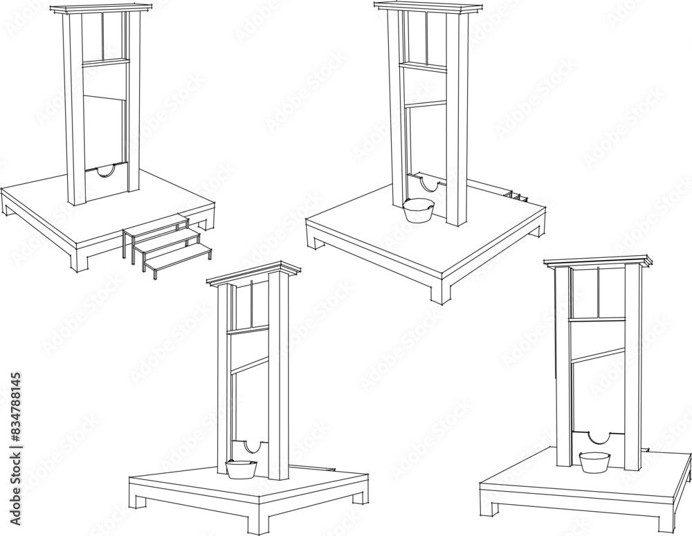 Sketch illustration vector detailed design drawing of punishment machine decapitation machine of ancient times classic vintage prisoner Sketch illustration vector detailed design drawing of punishment machine decapitation machine of ancient times classic vintage prisoner