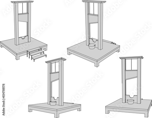 Sketch illustration vector detailed design drawing of punishment machine decapitation machine of ancient times classic vintage prisoner