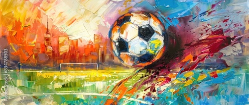 Vibrant Explosion of Colors around a Soccer Ball in Abstract Art Form, Generative AI
