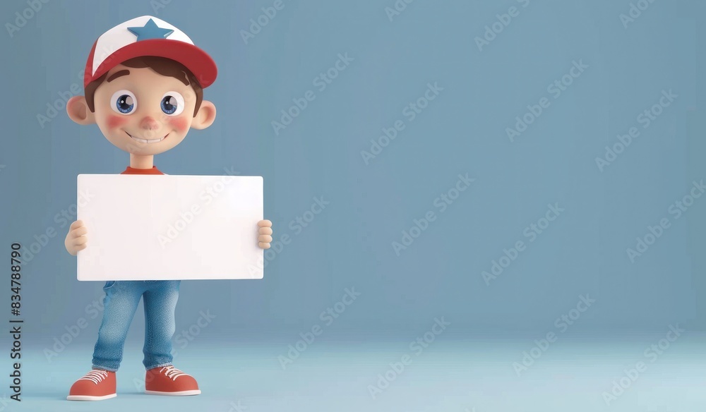 Joyful Cartoon Boy with Patriotic Hat Pointing and Smiling, Full of Cheer, Generative ai Joyful Cartoon Boy with Patriotic Hat Pointing and Smiling, Full of Cheer, Generative ai