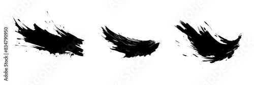 Set of three Black brush strokes feather stroke art design isolated on white 