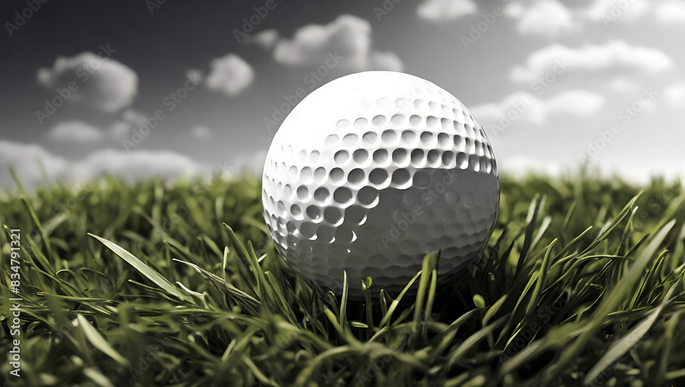 Closeup Detailed illustration in Black and White of a Golf Ball in Grassy Field, with copy space
Closeup Detailed illustration in Black and White of a Golf Ball in Grassy Field, with copy space