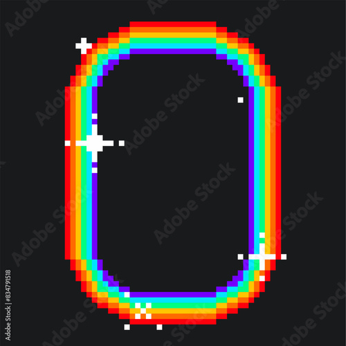 Pride Rainbow Pixel Art Frame with Blinking Sparkle on Black Background