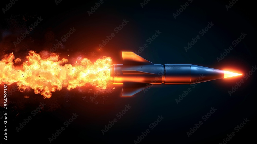 Rocket with Fiery Trail in Dark Space. Generative ai Rocket with Fiery Trail in Dark Space. Generative ai