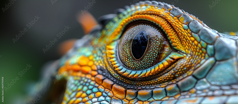 Fototapeta premium Extreme close-up of a beautiful and impressive iguana eye, copy space.