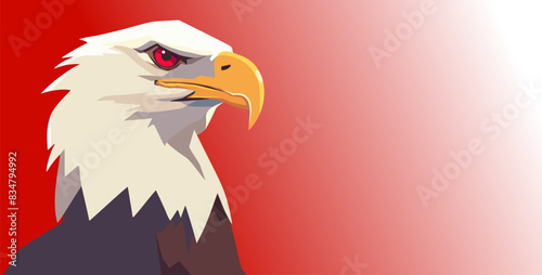 Head of bald eagle illustration on a red gradient background, as a symbol of America, simple vector graphic.