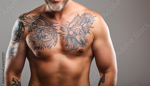 Tattoos am Körper eines Mann photo