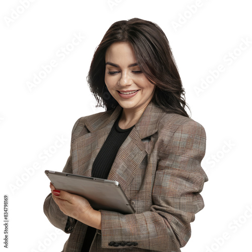 Young indian woman using her tablet isolated