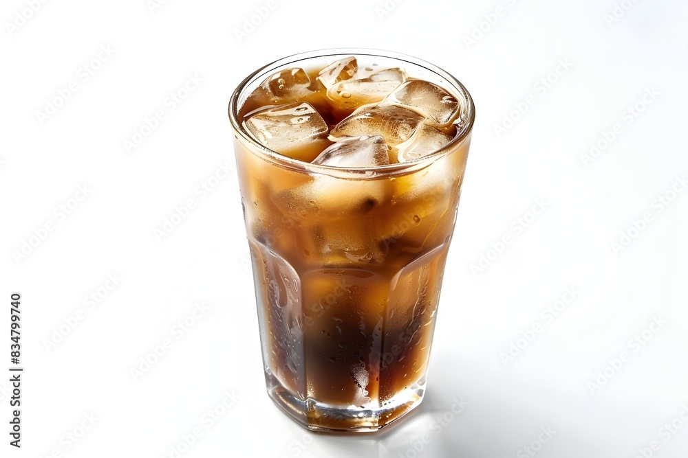 A Glass of Iced Americano Coffee on a White Background