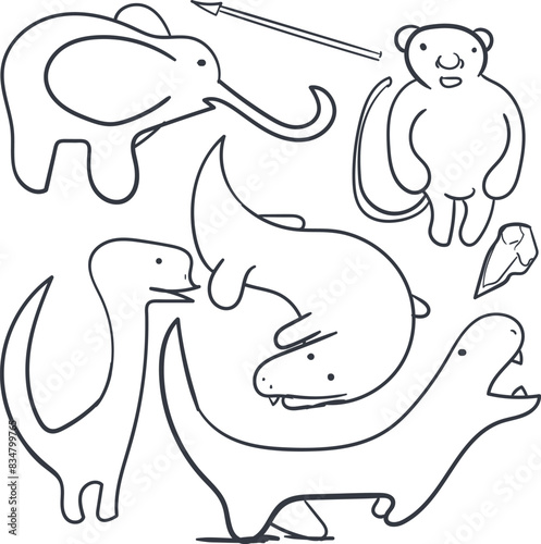 A set of primitive images of animals, as if ancient people painted them on the walls of a cave.