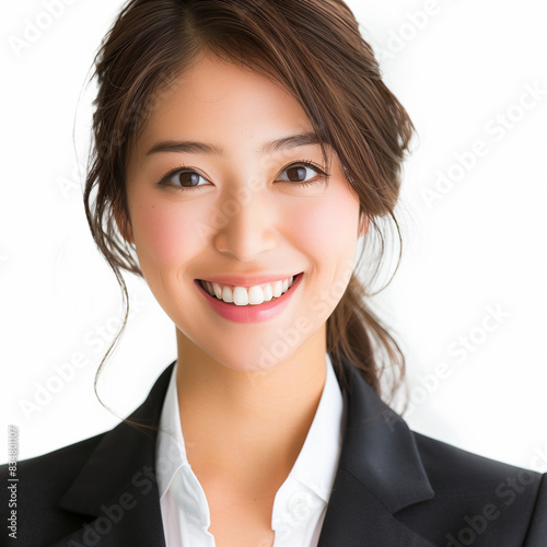 Professional Young Woman Smiling in Business Attire