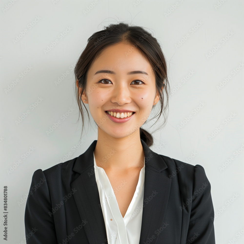 Professional Young Woman Smiling in Business Attire Professional Young Woman Smiling in Business Attire