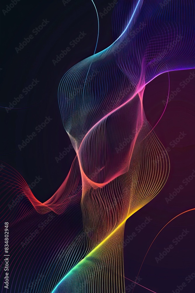 Fototapeta premium colorful spiral sound wave rhythm line dynamic abstract on black background