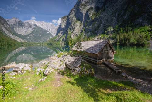 Bootshaus am Obersee lake in Berchtesgaden National Park  Alps Germany